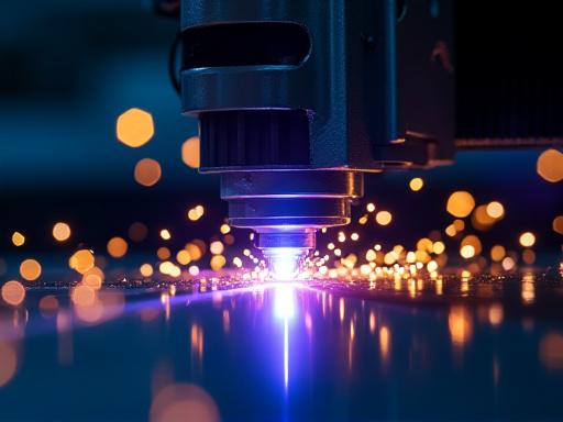 A laser cutter precisely cutting a sheet of metal.
